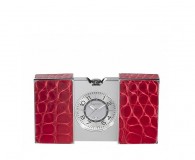 HERO CONSUME ASPREY CLIC CLAC TRAVEL CLOCK IN RED ALLIGATOR
