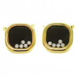 HERO CONSUME CHOPARD 18K GOLD CLASSIC HAPPY DIAMONDS BLACK ENAMEL CUFFLINKS (c1970s)