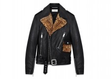 HERO CONSUME SAINT LAURENT LEATHER MOTORCYCLE JACKET WITH OCELOT PRINTED MARMOT FUR