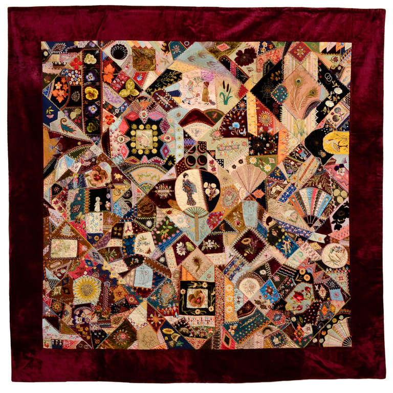 HERO CONSUME EXTRAORDINARY VICTORIAN CRAZY QUILT 1890s