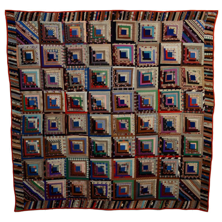 HERO CONSUME STRAIGH FURROWS LOG CABIN QUILT 1870s
